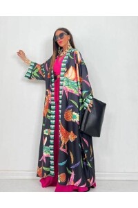 Şerit Detaylı Bol Kesim,Kimono Elbise